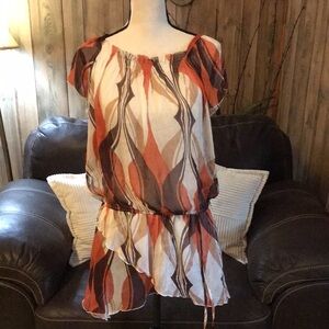 Funky People Asymmetrical Top Dress in Orange and Brown Size XL